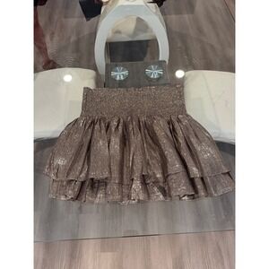 Ramy Brook Shimmer Tiered Ruffle Mini Skirt Bronze Gold L Worn once